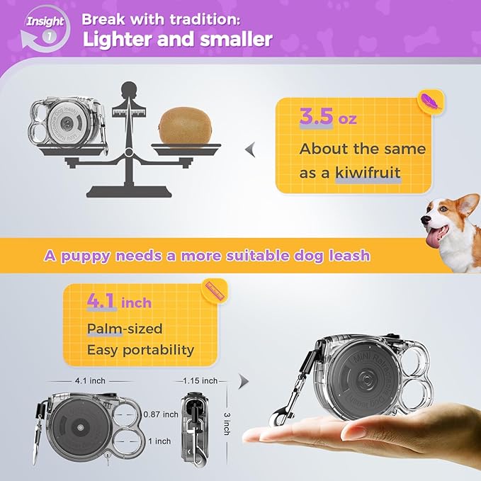 10ft Retractable Dog Leash for Small Dogs, Puppies and Cats, 360° Tangle-Free Walking Leash, One-Handed Brake, Compact Portable for Pets of Small Size