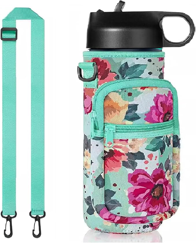 Water Bottle Holder with Strap, Insulated Crossbody Sling Bag, Carrier with Phone Pocket for Walking Hiking Camping Fishing