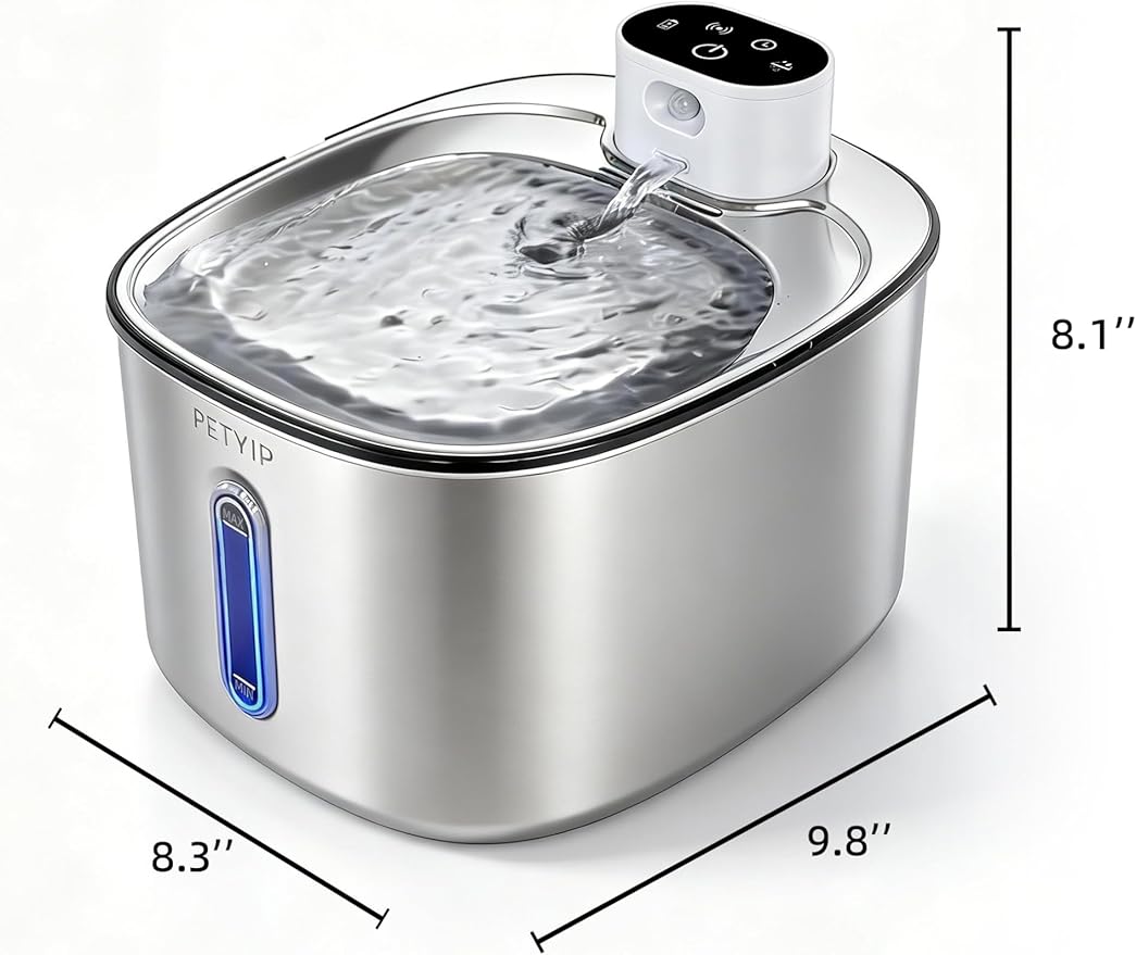 Wireless Cat Water Fountain Stainless Steel,135fl-oz/4L Battery Operated Automatic Pet Water Dispenser,Cordless Dog Water Fountain,Water Fountains for Cats Indoor,Ultra Quiet (Cat Fountain + 7 Filter)