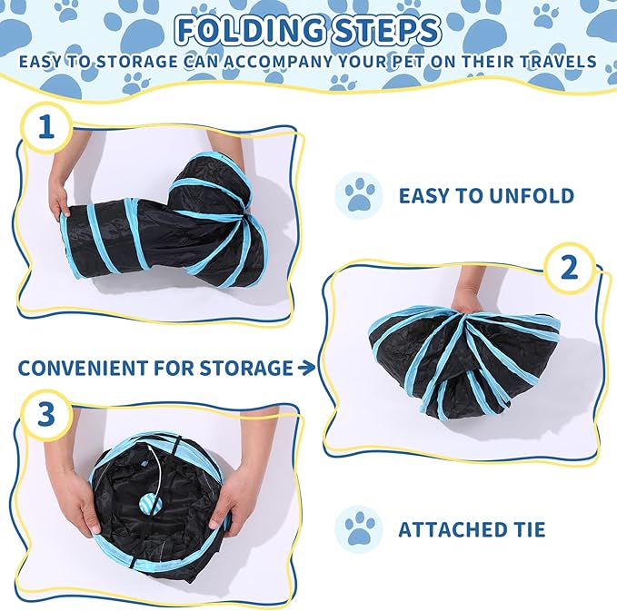 Pet Cat Tunnel, T-3 Way Tunnels for Indoor Cats, Collapsible Pet Tunnel for Kitten, Puppy, Rabbit, 25cm-Wide Tunnels, Durable & Breathable, with Peek Hole Toy Ball