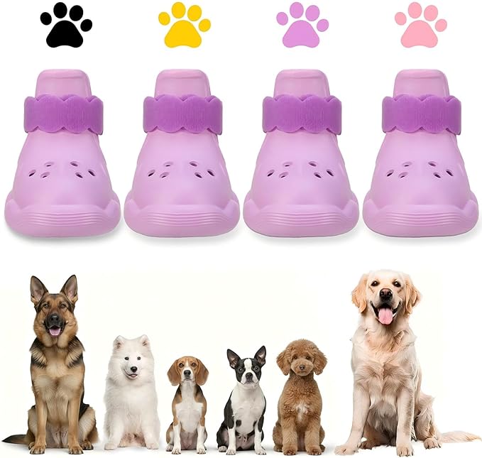 Dog Shoes for Hot Pavement and Snow - Waterproof, Non-Slip, Breathable Booties with Adjustable Straps for Small Medium, and Large Dogs (Purple, L)