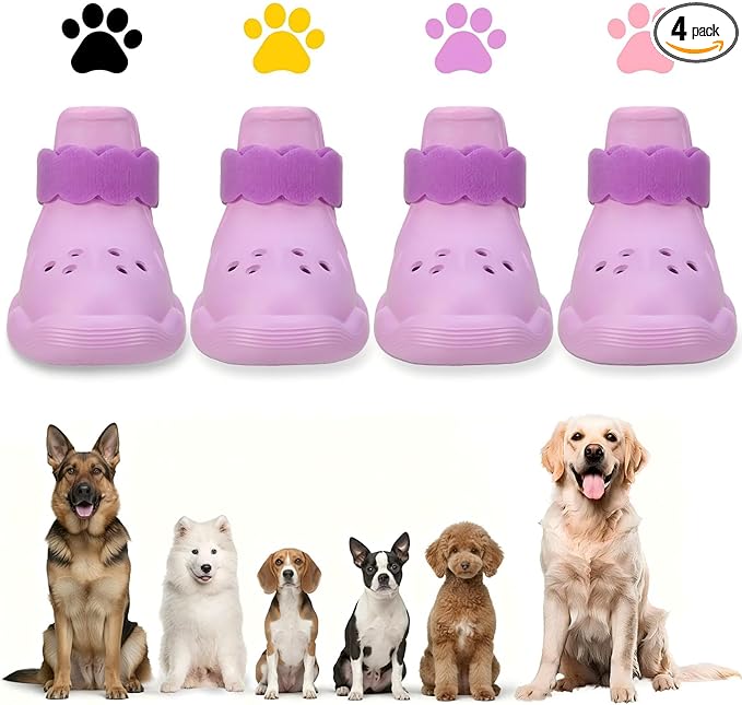 Dog Shoes for Hot Pavement and Snow - Waterproof, Non-Slip, Breathable Booties with Adjustable Straps for Small Medium, and Large Dogs (Purple, M)