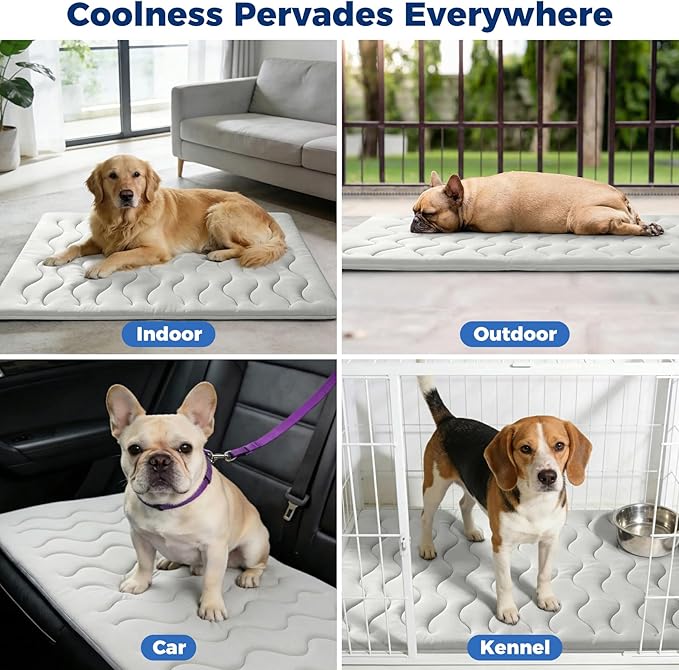 2026 Upgrade Dog Cooling Mat, 36"×23" Thicken Waterproof Q-MAX>0.4 Summer Dog Crate Pad with Ice Cool & Arc-Chill Cool Fiber, Washable Portable Self-Cooling All-Season Pet Bed Mat for Dogs & Cats