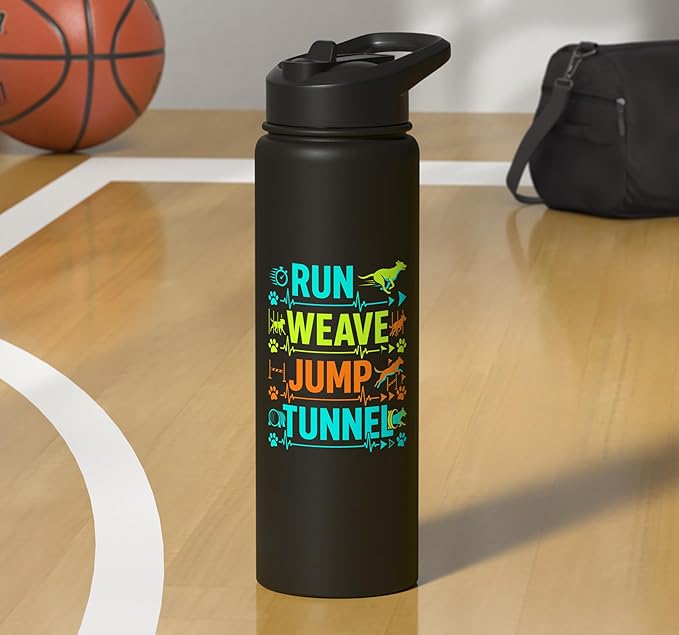 Run Weave Jump Tunnel Dog Agility Stainless Steel Insulated Water Bottle