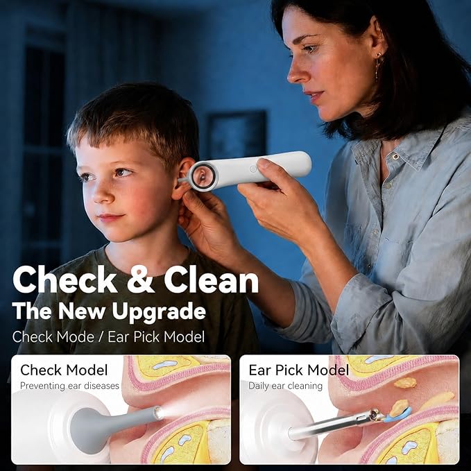 Ear Camera with 1.21” Screen, 1080P HD Digital Otoscope Ear Scope with 4 LED Lights, Ear Cleaner Camera with 10 Ear & Nose Tips, 6 Ear Pick Tools, Skin Probe, Type-C Charging for Adults Kids Pets
