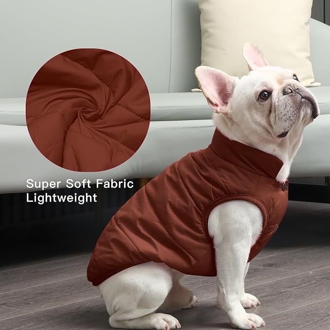 JoyDaog 2 Layers Fleece Lined Warm Dog Jacket for Puppy Winter Cold Weather,Soft Windproof Small Dog Coat,Brown S