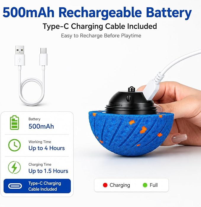 Smart Interactive Dog Ball, Automatic Moving, Bouncing and Rolling Dog Toy with 3 Play Modes, Type-C Rechargeable E-TPU Active Play Ball for Medium and Large Dogs, IP54 Splash-Resistant