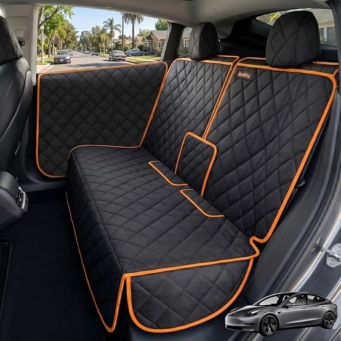 Back Seat Cover for Tesla Model Y/3 with 2 PCS Door Protector Easy to Install Rear Seat Protector for Kids/Dogs Protects Car Seat from Messes No Chemical Smell Bench Seat Cover for Model Y/3