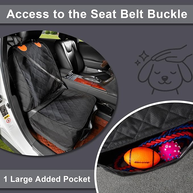 Dog Car Seat Cover Front Seat - Waterproof and Non-Slip, Heavy-Duty Pet Seat Protector with Side Flaps, Full Protection for Front Bucket Chairs on Cars SUVs Trucks (Black, Standard Front)