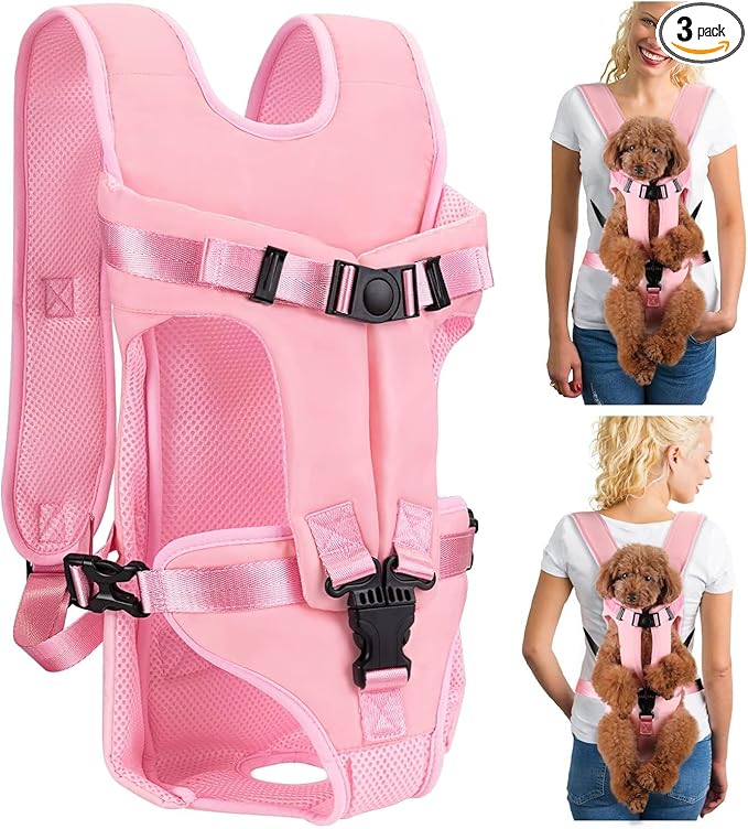 Dog Carrier Backpacks, Adjustable Dog Backpack Carrier, Legs Out Easy-fit Dog Chest Carrier for Medium Small Dogs, Hands Free Dog Front Carrier for Hiking, Cycling（Pink S）