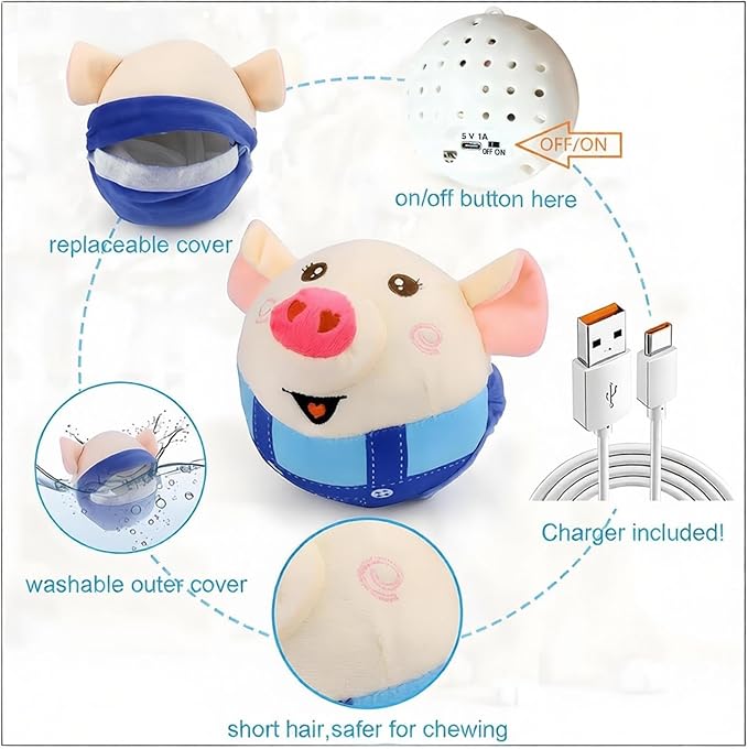 Interactive Dog Toys, Jumping Squeaky Dog Toys with Recording and Music Modes, Dog Toys to Keep Them Busy, Dog Birthday Plush Dog Toy, Rechargeable Interactive Dog Ball, Pet Toys for Dogs (Red Pig)