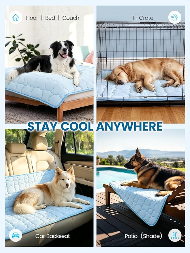 Mora Pets Dog Cooling Mat Pet Cooling Pad for Extra Large Dogs Q-Max>0.5, Breathable Washable Self Cool Dog Mat for Indoor Floors, Crate, Sofa & Outdoor Use, Non Gel Summer Ice Silk Cold Pad XL 47x32