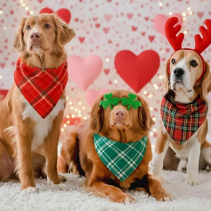 Abbylike 200 Pcs St. Patrick's Day Dog Bandanas Bulk Green Plaid Bandanas for Dogs Triangle Kerchief Bib Scarf for Pet Irish Holiday Costume Photo Props Accessories Pet Shops, 25 Styles