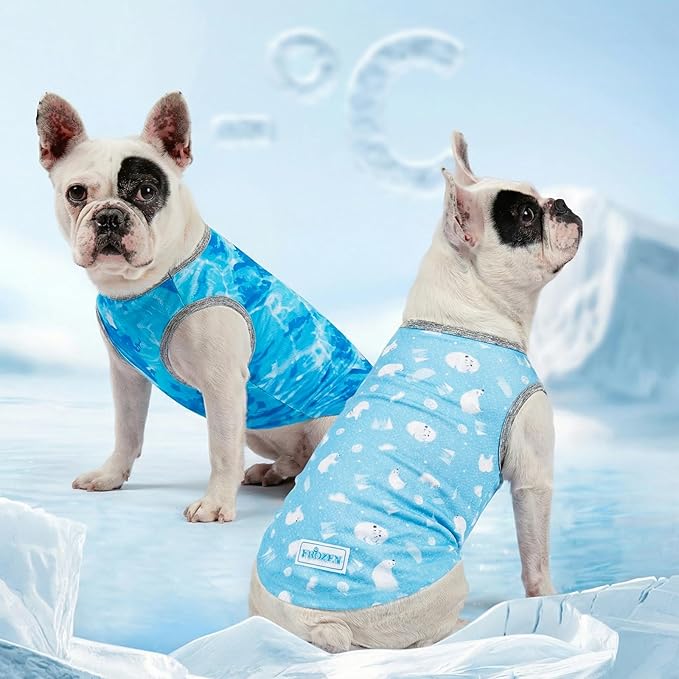 KYEESE 2Pack Dog Cooling Shirt, Breathable Dog Shirt for Small Dogs, Sun Protection Dogs Cooling Vest Tank Top, Lightweight Soft Sleeveless Summer Pet Clothes, Polar Bear+Ice, M