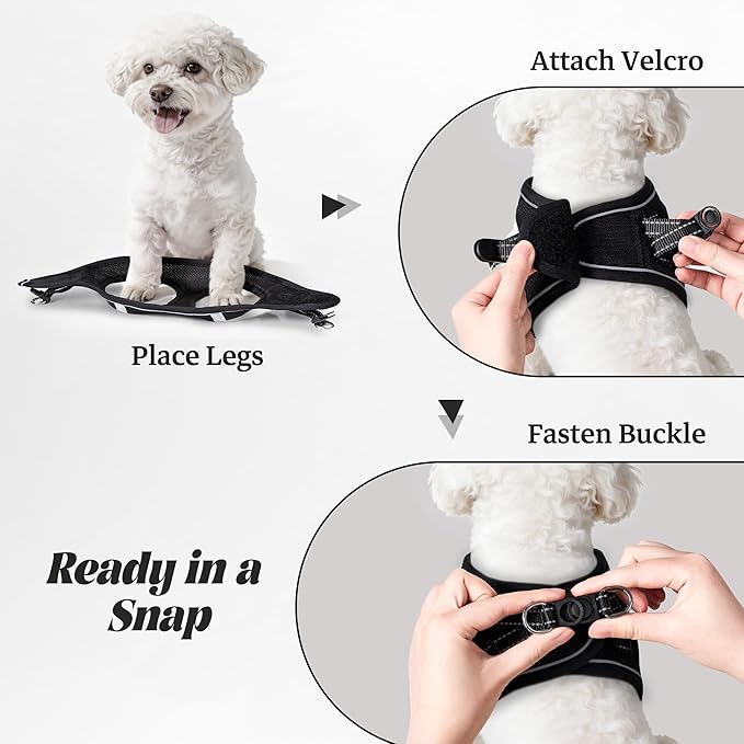 YIMEIS Dog Harness and Leash Set, No Pull Soft Mesh Pet Harness, Reflective Adjustable Puppy Vest for Small Medium Large Dogs, Cats (Black-Update, Small (Pack of 1))