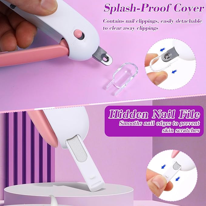 Safe Cat Nail Clippers – Anti-Splash Claw Trimmer with Adjustable Hole & Hidden Nail File, No-Stress Toenail Cutter for Kittens, Indoor Cats & Small Pets, Prevents Over-Cutting