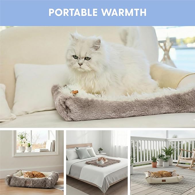 The Cat Ladies Self Warming Heated Cat Bed Mat - Heated Outdoor Kitten Bed Mat - Non Electric Heating Pad - for Indoor and Outdoor Cats - Reversible Comfortable Design – Coffee Brown
