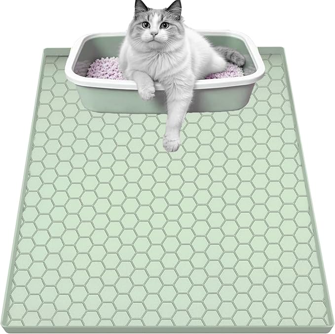 Cat Litter Mat, Silicone Large Cat Mat for Litter Box - 34x22 in, Waterproof & Non-Slip, Durable & Easy Clean, Green