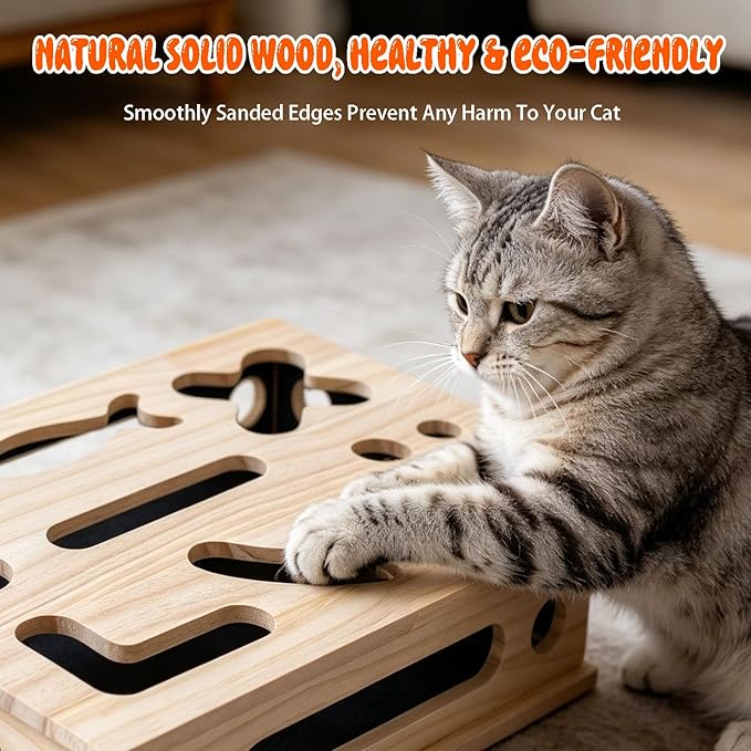 2026 New Cat Scratch Puzzle Enrichment Box, Large Interactive Nail File Box with Sandpaper Liner, Stress-Free Alternative to Nail Clippers & Grinders, with Catnip Toys