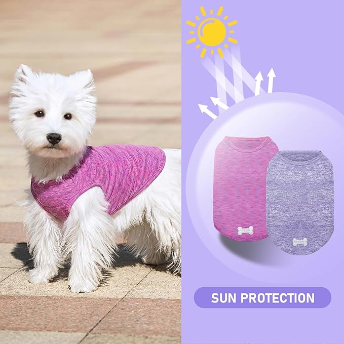 KYEESE 2 Pack Dog Shirts Quick Dry Soft Stretchy Sun Protection Dog T-Shirts with Reflective Label Tank Top Sleeveless Vest Pet Clothes for Small Pet, Large, Purple+Pink