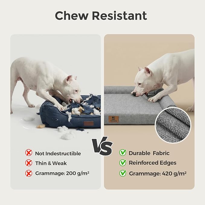 Sytopia 42 Inch Indestructible Dog Beds for Large Dogs, Big Chew Proof Orthopedic Egg Crate Foam Pet Bed with Washable Removable Cover and Anti-Slip Bottom, Grey
