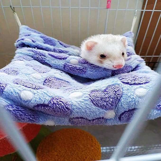 ISMARTEN Small Animal Hanging Hammock, Pet Hanging Nap Sack Sleep Bag Bed, Cage Hammock Beds for Ferret Guinea-Pig Sugar Glider Hamster Rat Mice Chinchilla Flying Gerbil and Squirrel (Purple)