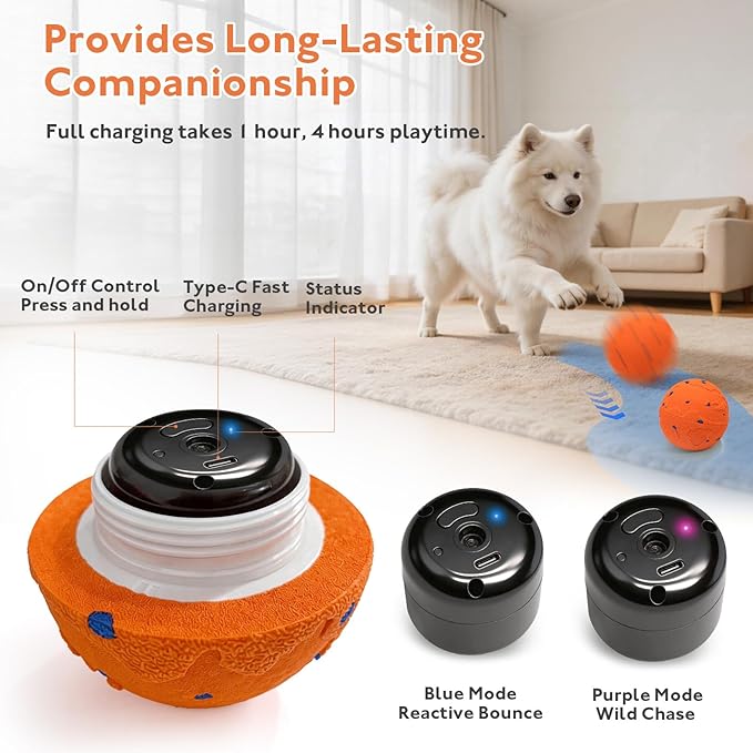 Interactive Dog Ball, Pet Toys Balls Automatic Moving & Bouncing Toy for Small Medium Large Dogs, Solid E-TPU & IPX7 Waterproof, Active Rolling Puppy Toy for Exercise and Boredom Relief(Orange)