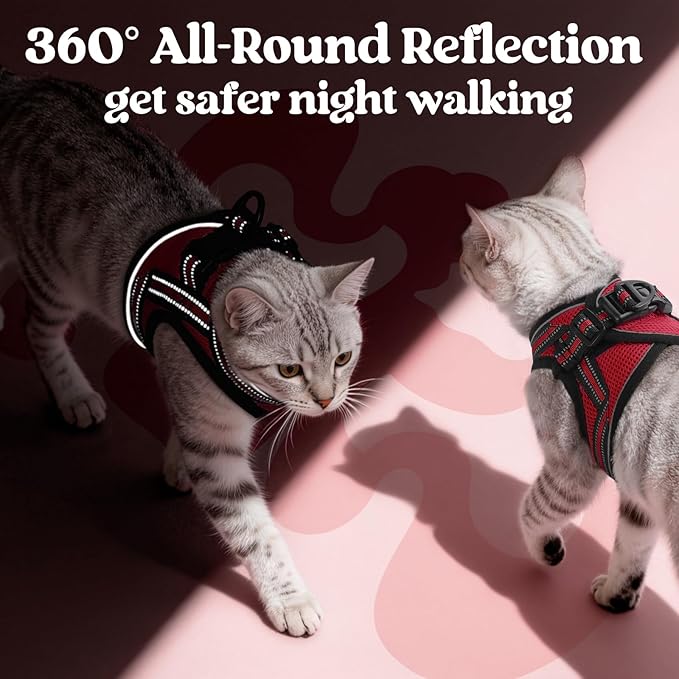 rabbitgoo Cat Harness and Leash, Step-in Escape Proof Kitten Harness Set, Soft Comfortable Cat Vest, Easy to Wear and Adjust, Reflective for Safe Outdoor Walking, Red, Small