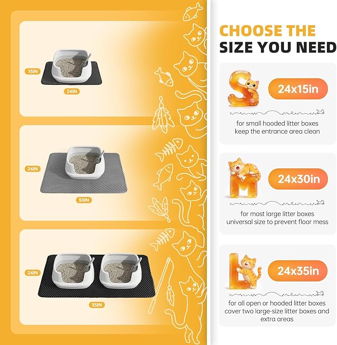 Cat Litter Mat 24x30 Inches, Honeycomb Double Layer Litter Trapping Mat, Waterproof Leakproof Urine Proof Cat Litter Box Mat for Cat Litter Box Area, Floor, Kitty Litter Rug