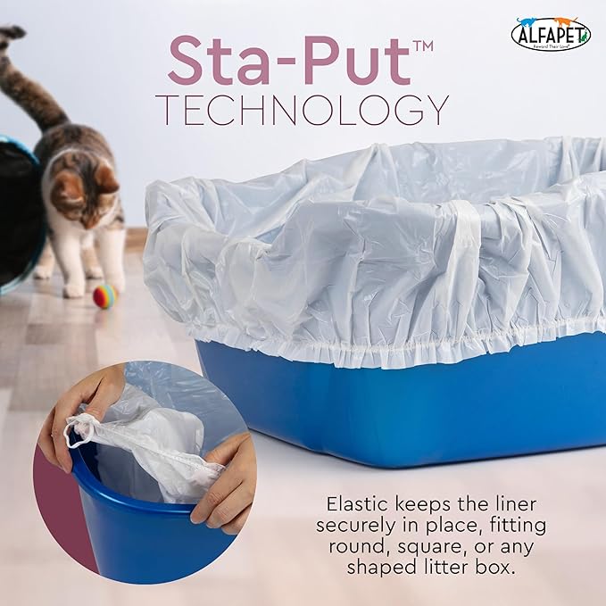 Alfapet Cat Litter Box Liners Large 12 Count - Tear-Resistant Cat Litter Bags - Waterproof Kitty Litter Liners - Fits Litterbox Pan Sizes Medium and Large, 31" x 17", 20 lb Capacity