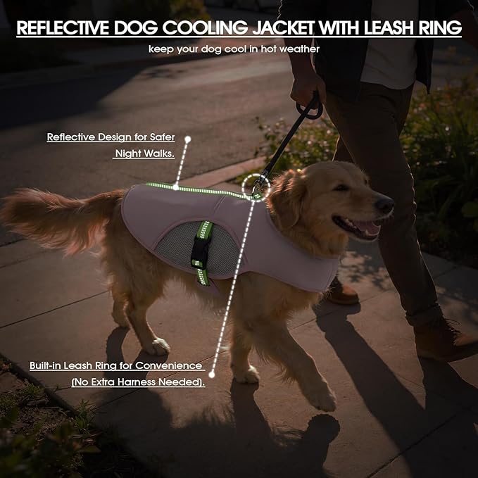 IECOii Cooling Dog Vest with D Ring, Reflective Cool Jackets, Lightweight Dog Summer Cooling Harness for Outdoor Walking, Hiking, Beach, Breathable Anxiety Relief Vest for Hot Weather, Pink, Size 3XL