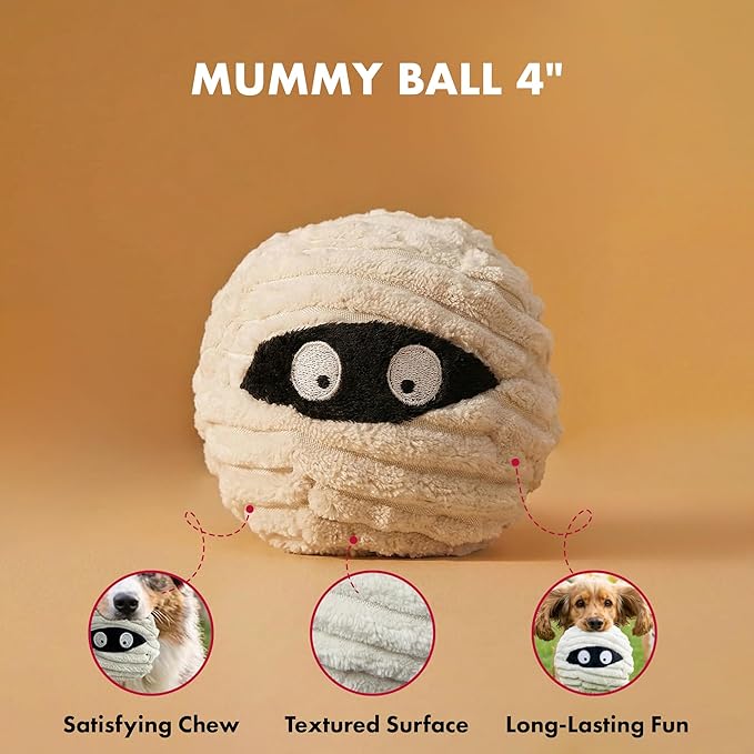 PetLou Bat & Mummy Head Squeaky Ball Dog Toy, Twin Pack (4"), Halloween Dog Toys, Durable & Stuffing-Free Pet Supplies for Small & Medium Dogs