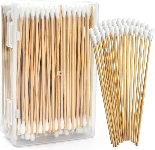 300PCS Long Cotton Swabs with Storage Box, 6 Inch Dog Ear Swabs - for Small and Medium Pet Ear Cleaning - Soft Cotton Tips, Gentle and Lint-Free, Specially Designed for Dogs (Medium)