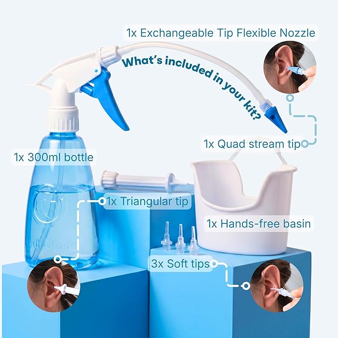 Medi Grade Ear Cleaning Kit Including Ear Cleaner Bottle, Basin with Quad-Stream tip - Earwax Removal Kit for Enhanced Hearing Clarity - Ear Wax Removal Tool for Ear Hygiene