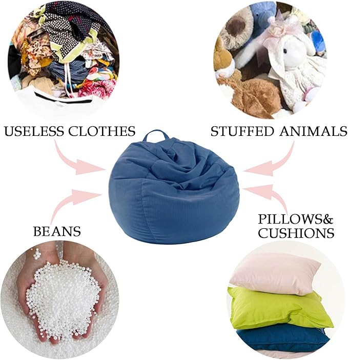LPMOERA Stuffed Animal Storage Bean Bag Chair Cover (No Filler) For Kids and Adults.Pets Dogs/Cats Lazy Beds.Soft Premium Corduroy Stuffable Bean Bag For Organizing Children Plush Toys or Memory Foam