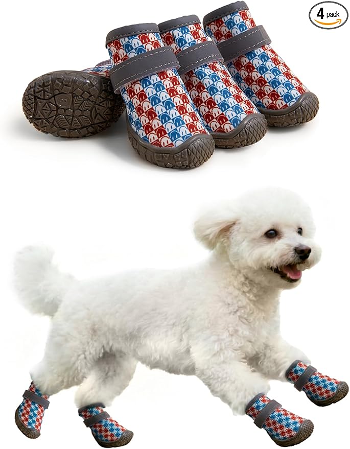 Dog Shoes Breathable Non-Slip Outdoor Booties for Small Medium Dogs, Pet Boots Paw Protector for Hot Pavement Hardwood Floors (Red Blue, Medium)