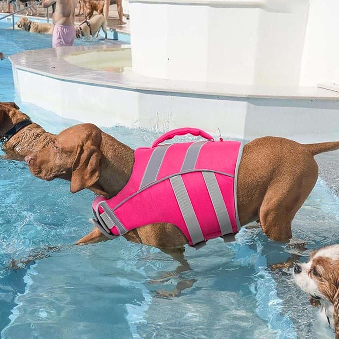 Kuoser Dog Life Jacket with Reflective Stripes, Dog Life Vest for Swimming Boating, Adjustable Pet Lifejackets with High Flotation, Doggie Swimsuit for Small Medium Large Dogs