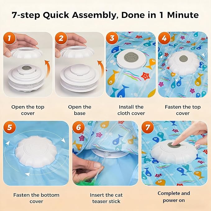 Automatic Interactive Cat Toy Hide and Seek Electric Toy with Feather Wand Bird Sounds Touch Activated USB Rechargeable Play Mat for Indoor Cats Self Play Exercise for Kittens and Cats
