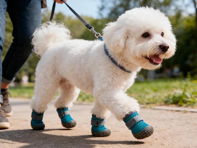 Dog Shoes Breathable Non-Slip Outdoor Booties for Small Medium Dogs, Pet Boots Paw Protector for Hot Pavement Hardwood Floors (Blue, Medium)