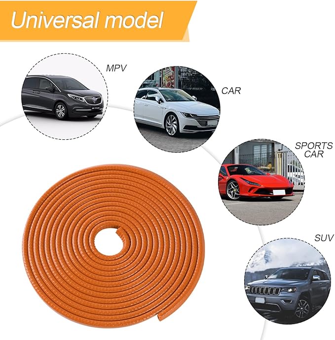 Osilly Car Door Rubber Seal Strip, 32.8Ft Self Adhesive Weather Stripping Automotive Edge Trim, Weatherstrip Soundproof Vehicle Tailgate Window Sealing Cover, Universal for SUV RV Truck (Orange)