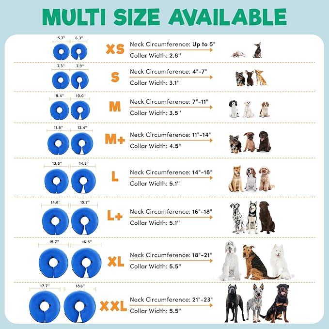 BENCMATE Inflatable Dog Cone Collar Alternative, Soft Dog Cone for Small Medium Large Dogs and Cats, Neck Recovery ECollar Donut Collar After Surgery (Large+, Blue)