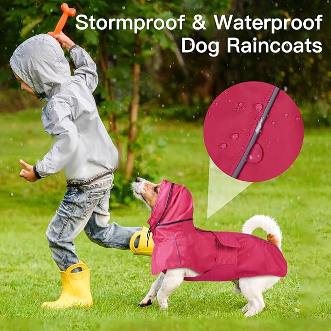 Dog Raincoat Waterproof, Reflective Adjustable Rain Jacket with Leash Hole, Convertible Hood/Collar Rain Coat for Dogs Poncho Breathable Lightweight (Neon Pink, XL)