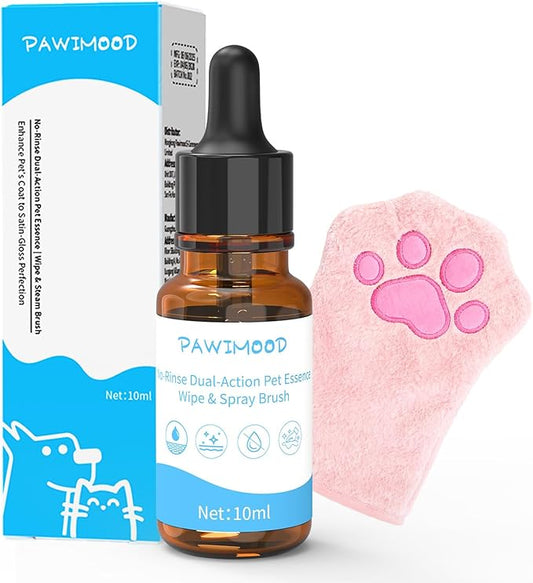 2PCS Concentrated Waterless Shampoo Essence with Pink Grooming Glove, No-Rinse & Lick-Safe Essence for Steam Brushes, Gentle Care for Cats/Kittens/Seniors, Manage Shedding & Freshness (1, Pink Glove)