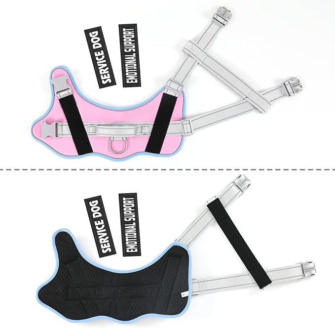 VOOPET Emotional Support Dog Harness, Professional Service Dog Vest for Large Dogs, Reflective, Breathable, Adjustable, No Pull/Choke, Pink
