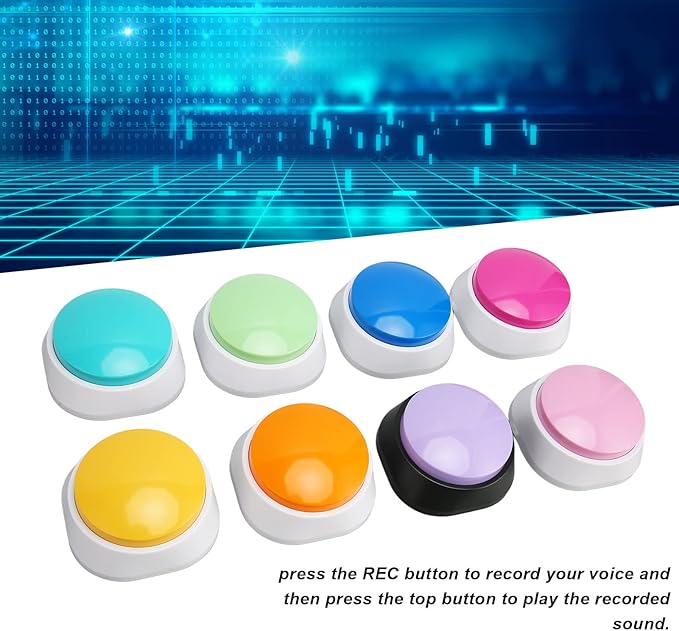 Dog Training Clickers, Recordable Dog Talking , Pet Communication Training Buzzer, 30s Voice Record and Playback, Battery Powered, for Drink, Play, Eat, 8 Packs