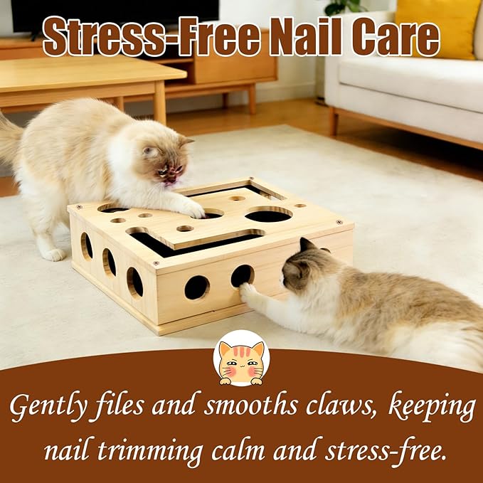 LUMIXA Reinforced Cat Nail File Scratcher Box with 8 Screws, Wooden Enrichment Puzzle Toy for Indoor Cats, Inside Sandpaper Claw Care & Furniture Protection (Assembly Guide Included)