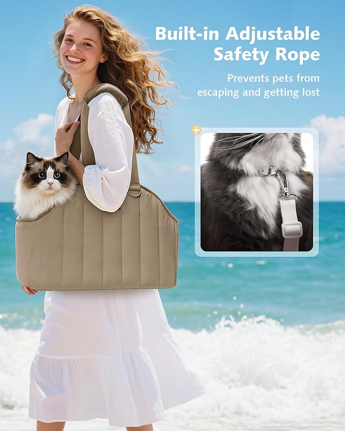 Pecute Dog Purse Carrier, Lightweight Dog Carriers for Small Dogs with Large Pockets, Dog Soft-Sided Carriers up to 9lbs, Pet Carrier for Puppy Cat, Suitable for Travel, Subway, XL, Khaki