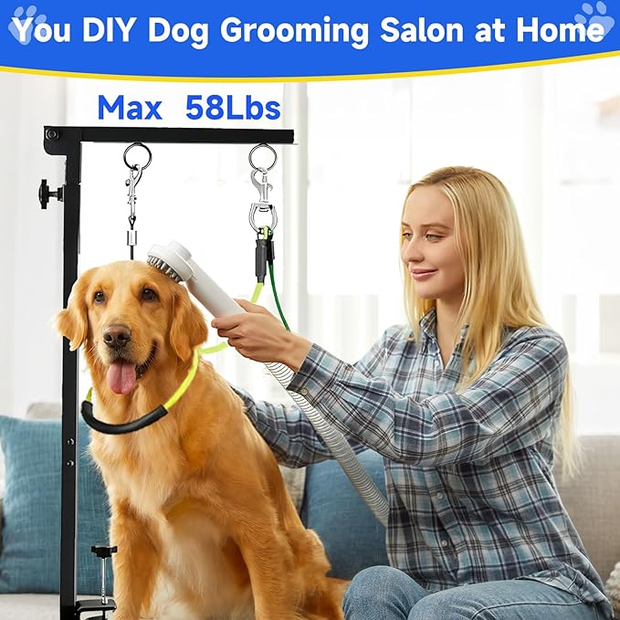 Foldable Dog Grooming Arm, Dog Grooming Table Arm with Hammock and No-Sit Holder, Grooming Restraint for Small Medium Dogs at Home or Salon