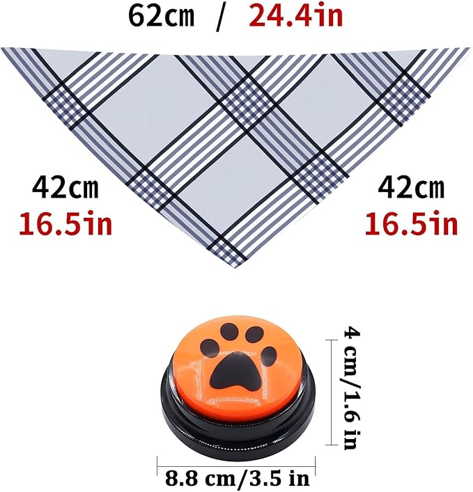 Playful Paws 5 Pcs Dog Buttons Talk Dog Talking Buttons with Dog Bandana 30 Second Voice Recordable Button Cat Buttons for Communication