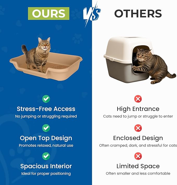KittyGoHere Senior Cat Litter Box, Small Litter pan with Long-Handle Jumbo Scoop, Open Top Low Entrance Kitty Litters Box, Lightweight Low Entry Litter Box, Durable, Made in USA (Beach Sand)